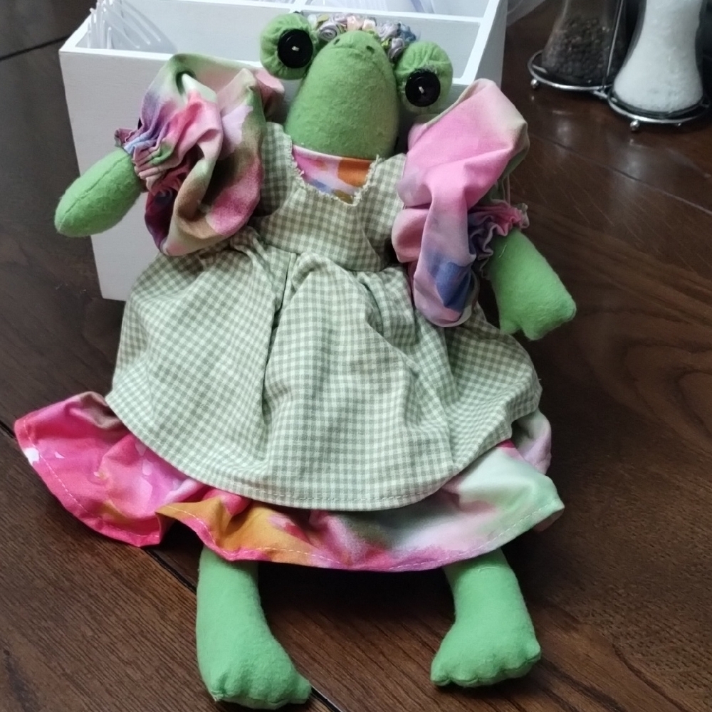 Handcrafted Frog Doll with Colorful Dress